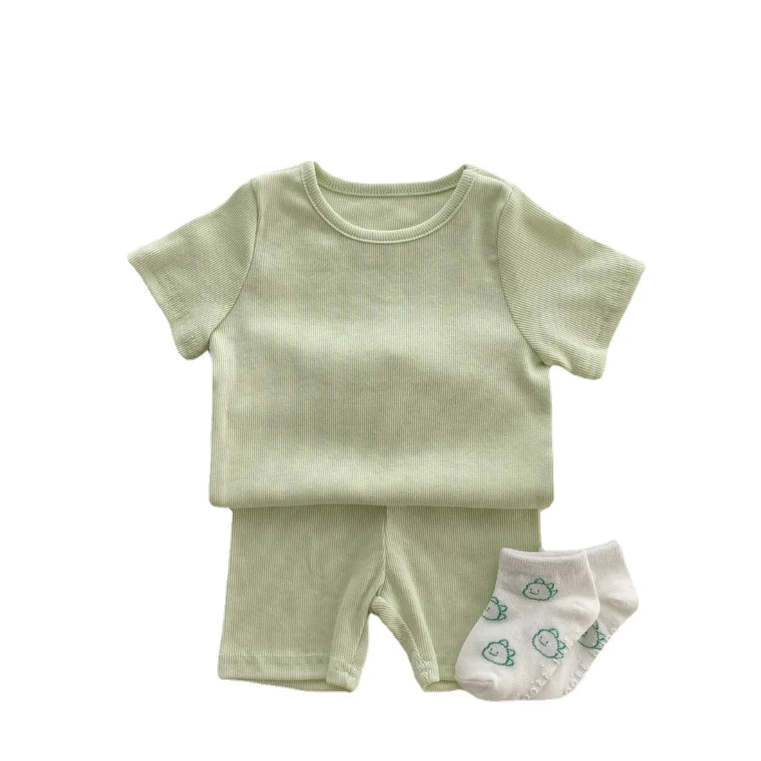 Baby Cotton Ribbed Clothes Set Short Sleeve Tops + Shorts 2pcs Suit Candy Color Baby Girl T Shirts Solid Boys Shorts Outfits