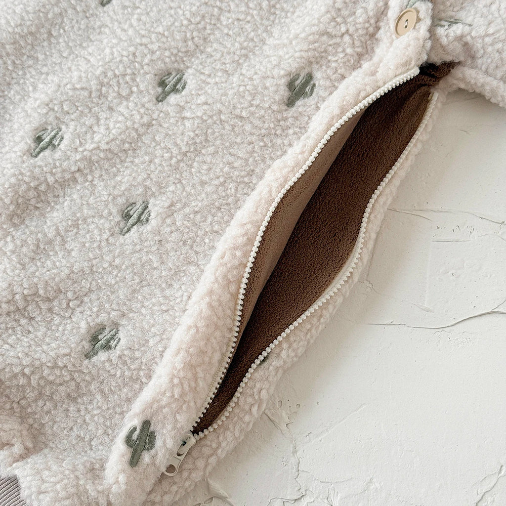 Newborn Baby Clothes Soft Plush Winter Baby Boys Girls Jumpsuit Cactus Embroidery Hooded Warm Rompers
