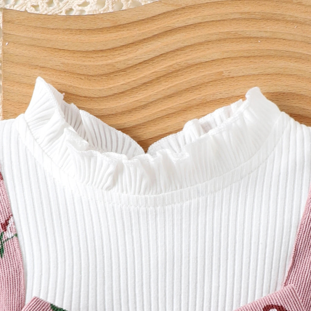 Spring and Autumn New Style Girls Are Sweet and Comfortable 1-4 Years Old White Long-Sleeved Color Matching Top + Trousers