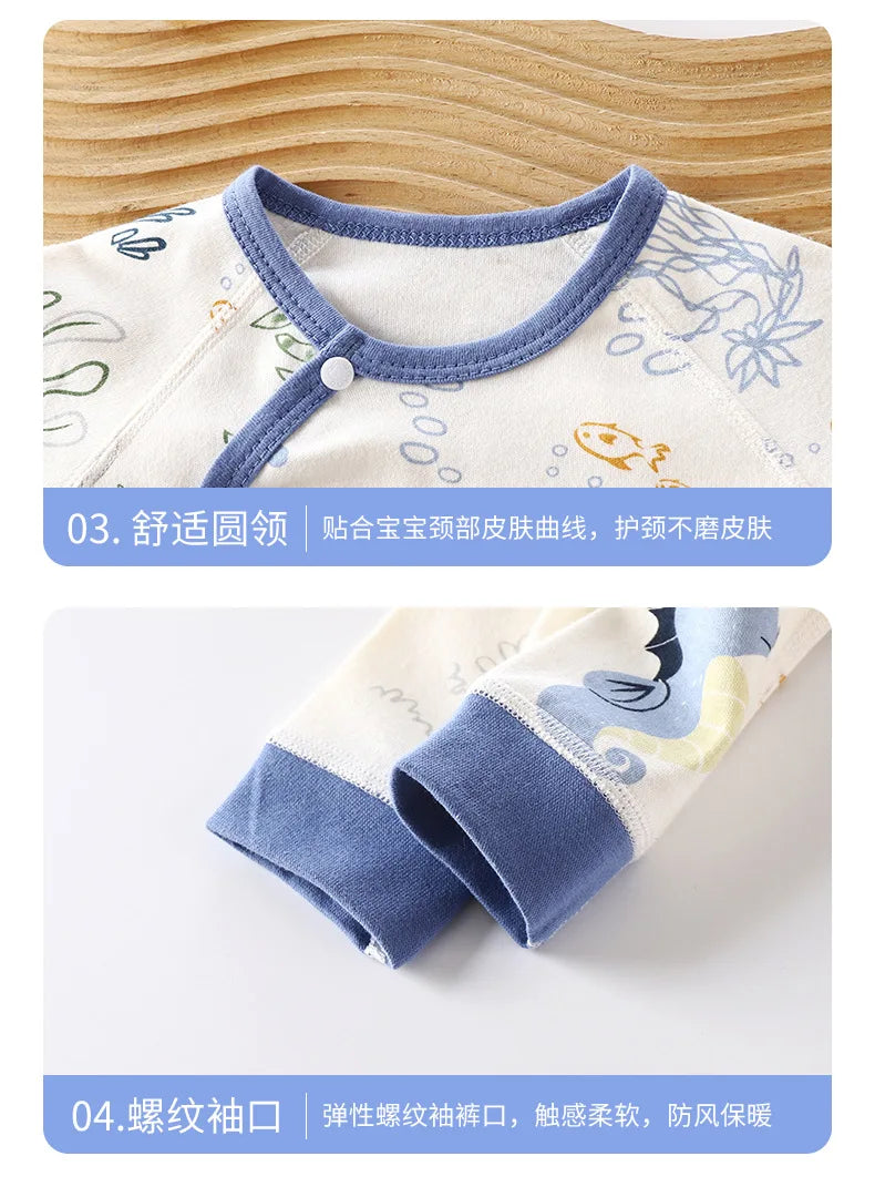 Newborn Boys Girls Pure Cotton Warm Pajamas Cute Cartoon Print Long Sleeve Pyjamas Toddler Baby Autumn Sleepwear Clothing Sets