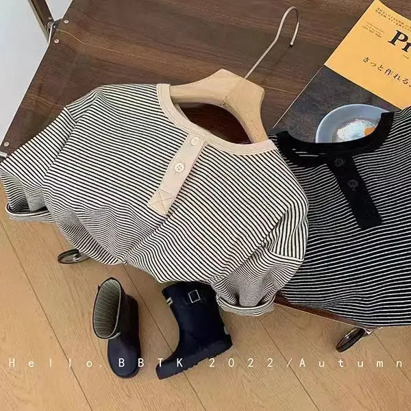 Children's Spring Autumn Long Sleeved T-shirt Boys Girls Korean Striped Children's Bottoming Shirt Baby Simple Top