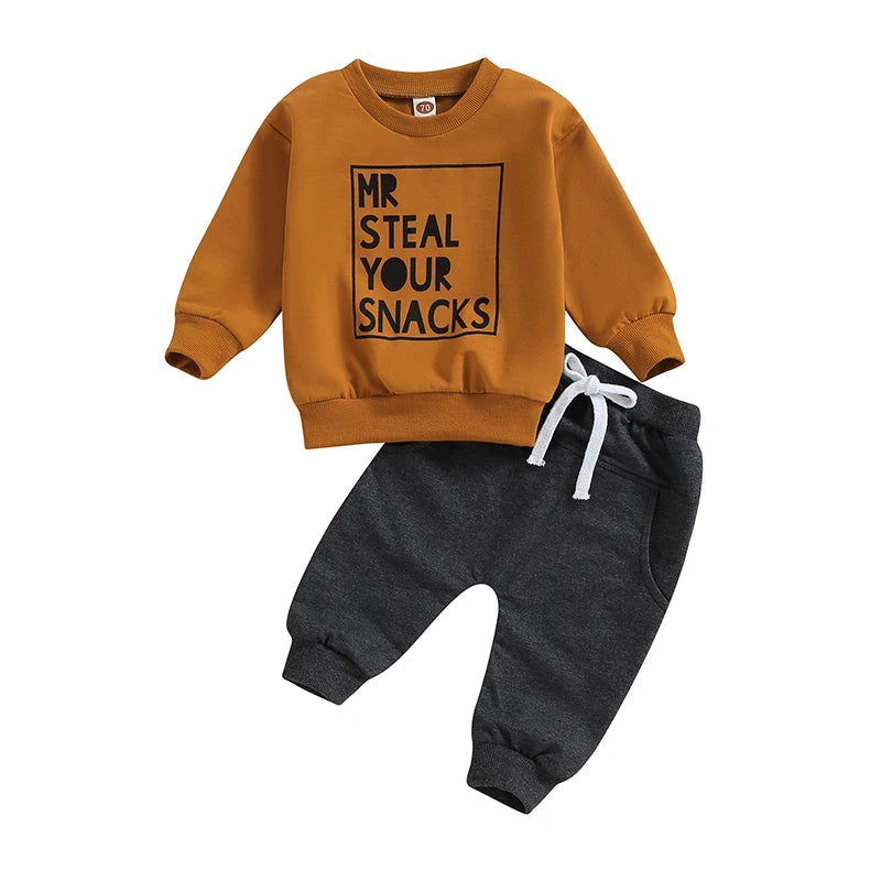2PCS Toddler Boys Clothes Sets Long Sleeve Letter Print Sweatshirt Tops and Drawstring Pants Spring Fall lSets