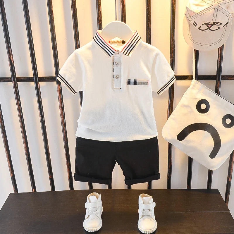 New Summer Outfits Baby Boys 9 To 12 Months Dinosaur Printed Turn-down Collar T-shirts Tops and Shorts 2PCS Infant Clothing Sets