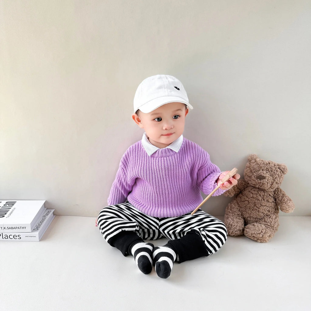 0-6Yrs Baby Boys Sweaters Spring Autumn Children Solid Color Basic Warm Knit Sweater Kids Girls Baby Pullover Sweaters Clothes
