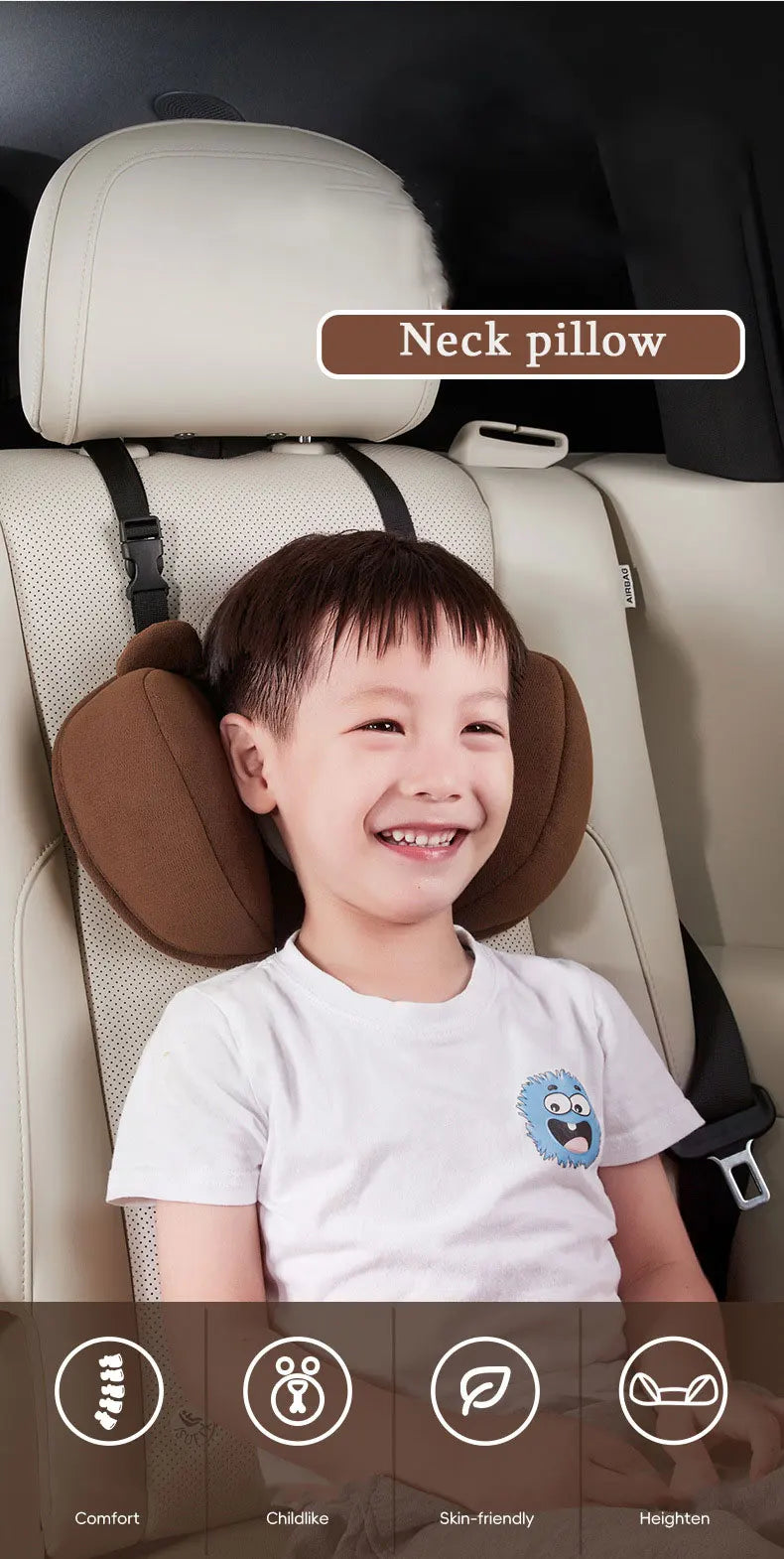 1Set Car Cute Cartoon Pillow Car Mounted Child Sleeping Pillow Car Removable Comfortable Breathable Headrest Lumbar Support