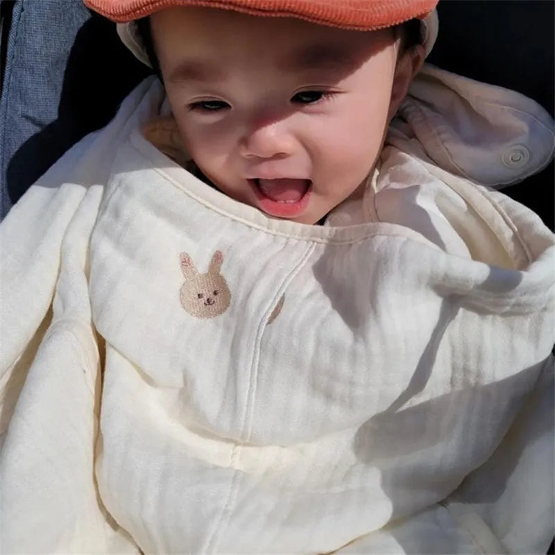 Baby Carrier Cover Muslin Hooded Mosquito Protection Blanket for Hip Seat Stroller Lightweight Breathable Infant Cape 80*100cm