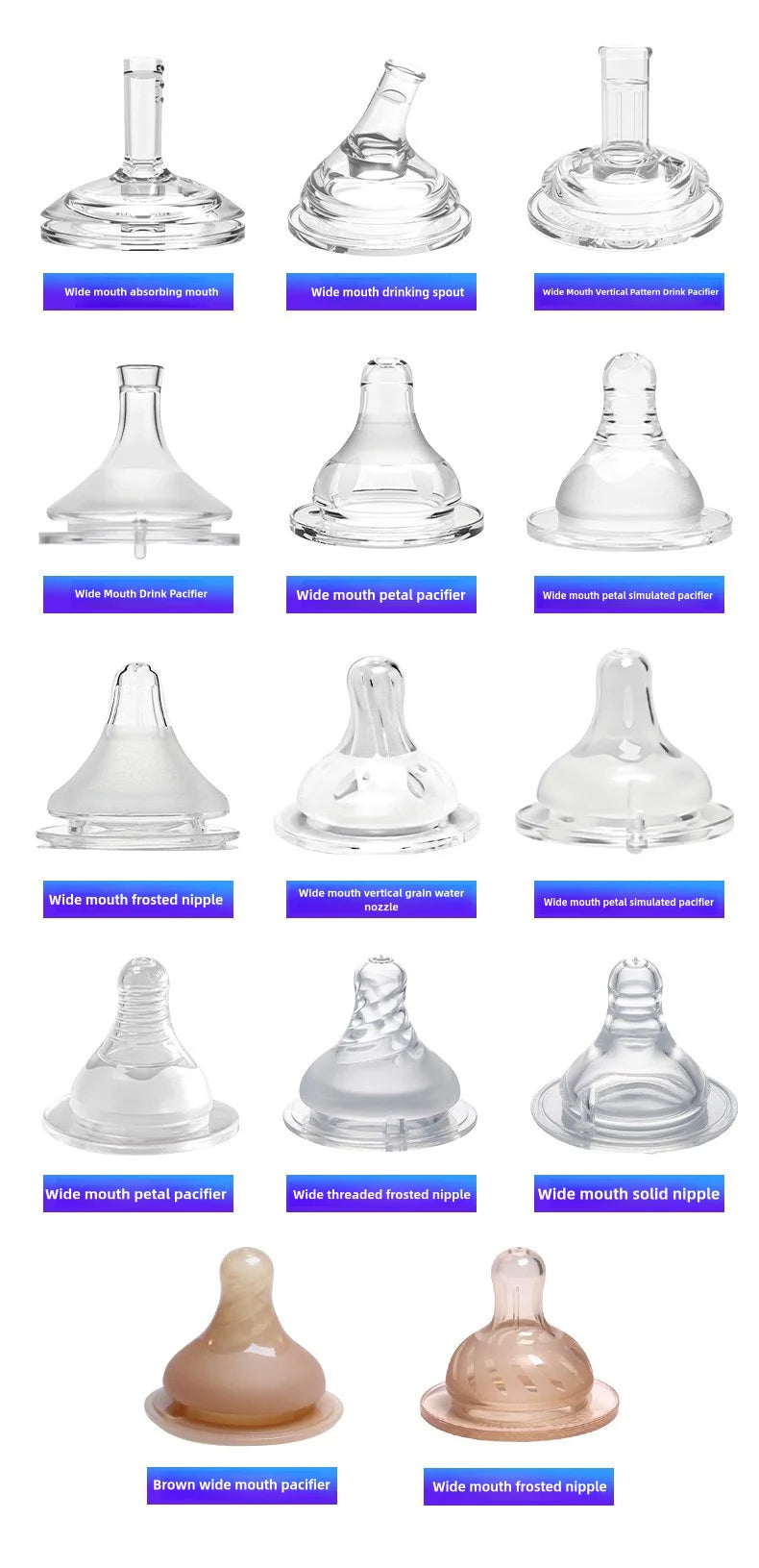 5cm Baby Silicone Wide Mouth Nipples Pacifier 100% Bpa Free Liquid Silicone Wide Neck Bottle Nipple Pacifiers Anti-Colic Hole