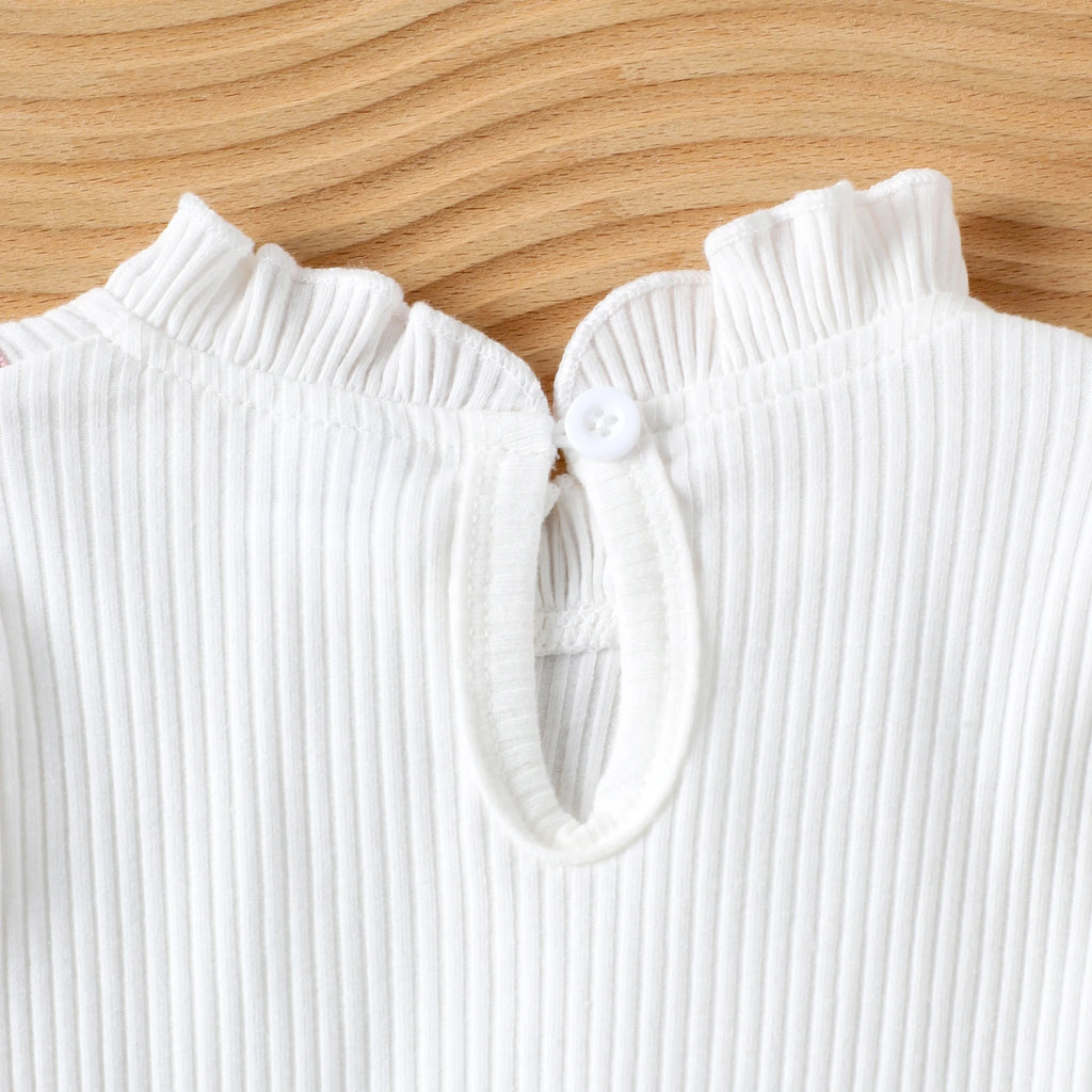 Spring and Autumn New Style Girls Are Sweet and Comfortable 1-4 Years Old White Long-Sleeved Color Matching Top + Trousers