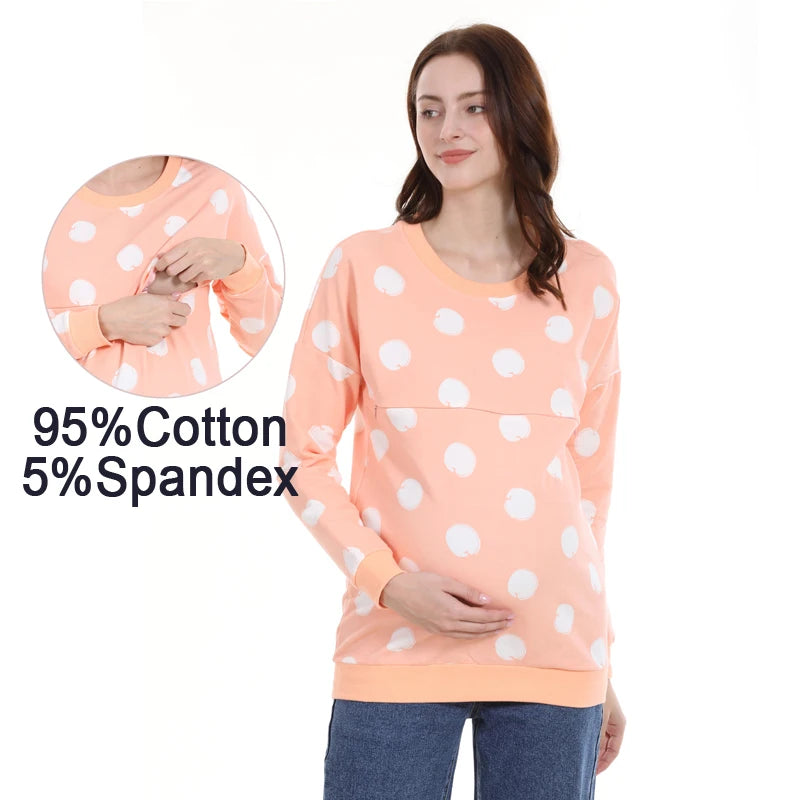 Breastfeeding Blouses Clothes For Pregnant Women Cotton Stripe Spring Autumn Long Sleeve Maternity Clothing Nursing Clothes
