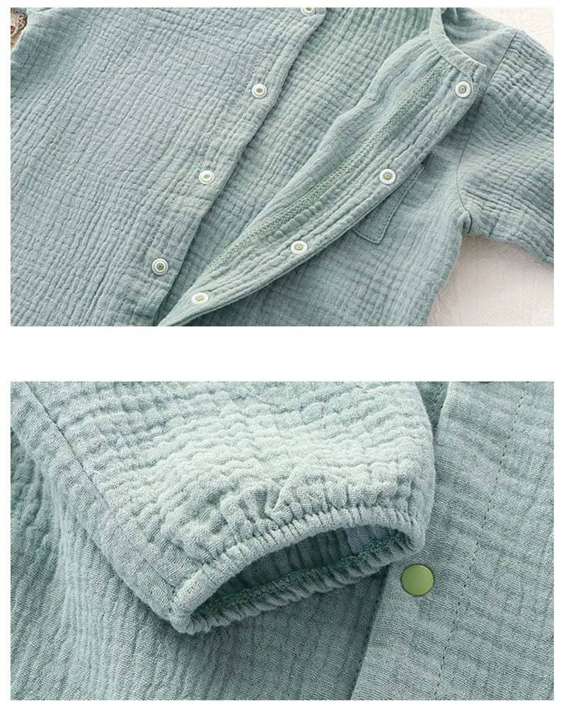 Baby Boys Girls Clothes Newborn Jumpsuit + Hats Infant Muslin Cotton Long Sleeve Romper 0-24 Month