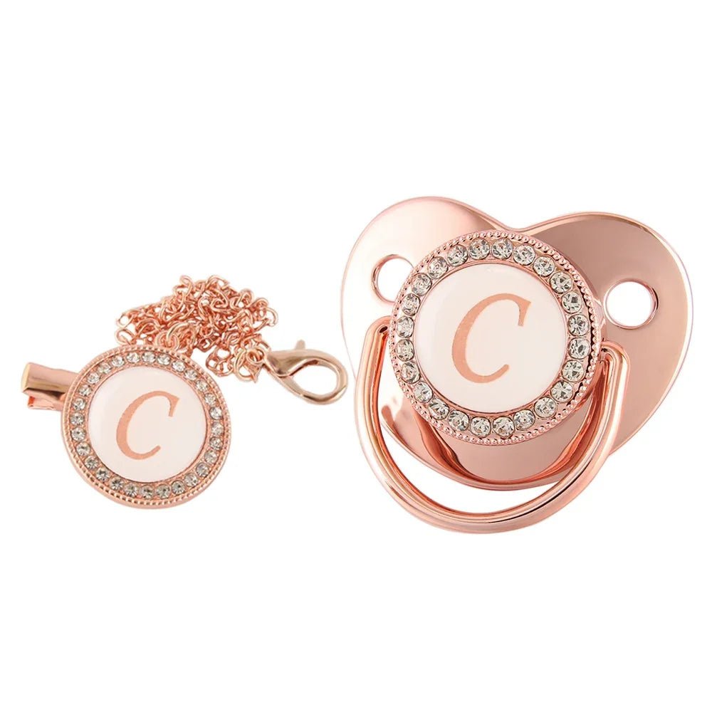 26 Letters Baby Pacifier Clip Rose Gold Bling Pacifiers Holder Silicone Soother Nipple Dummy Baby Shower Gifts
