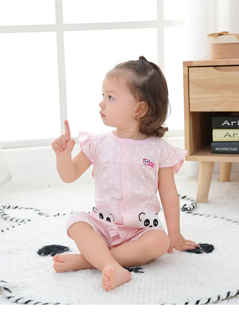 Female Baby Clothes Thin Pure Cotton Baby Girl 3-6-9 Months Princess Clothes Pink Summer Short-Sleeved Cute Clothes