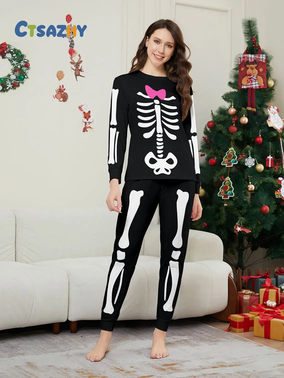 Halloween parent-child home costume European and American skull bone adult children and baby horror prank costume pajama set