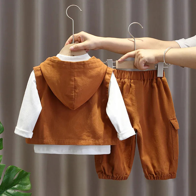 Baby Boy Autumn Clothes Kids Outfit Set New Children's Fashion Vest+T-shirt+Pants Casual Three Piece Set 80-140cm