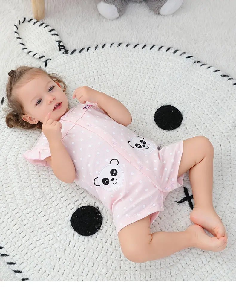 Female Baby Clothes Thin Pure Cotton Baby Girl 3-6-9 Months Princess Clothes Pink Summer Short-Sleeved Cute Clothes