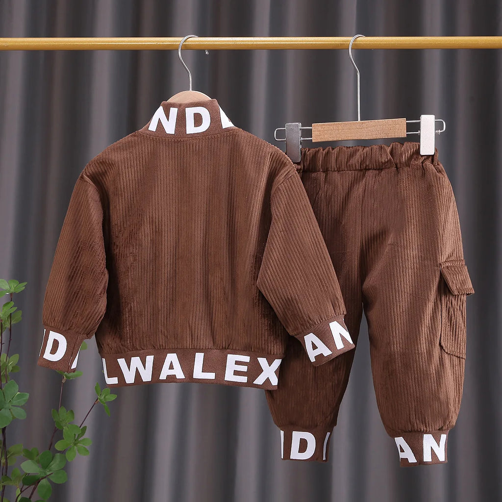 Baby Boy Clothes Corduroy Zipper Long Sleeved Casual Sports Two-Piece Set for 0-5 Year Old Fashionable Girls with Top and Pants