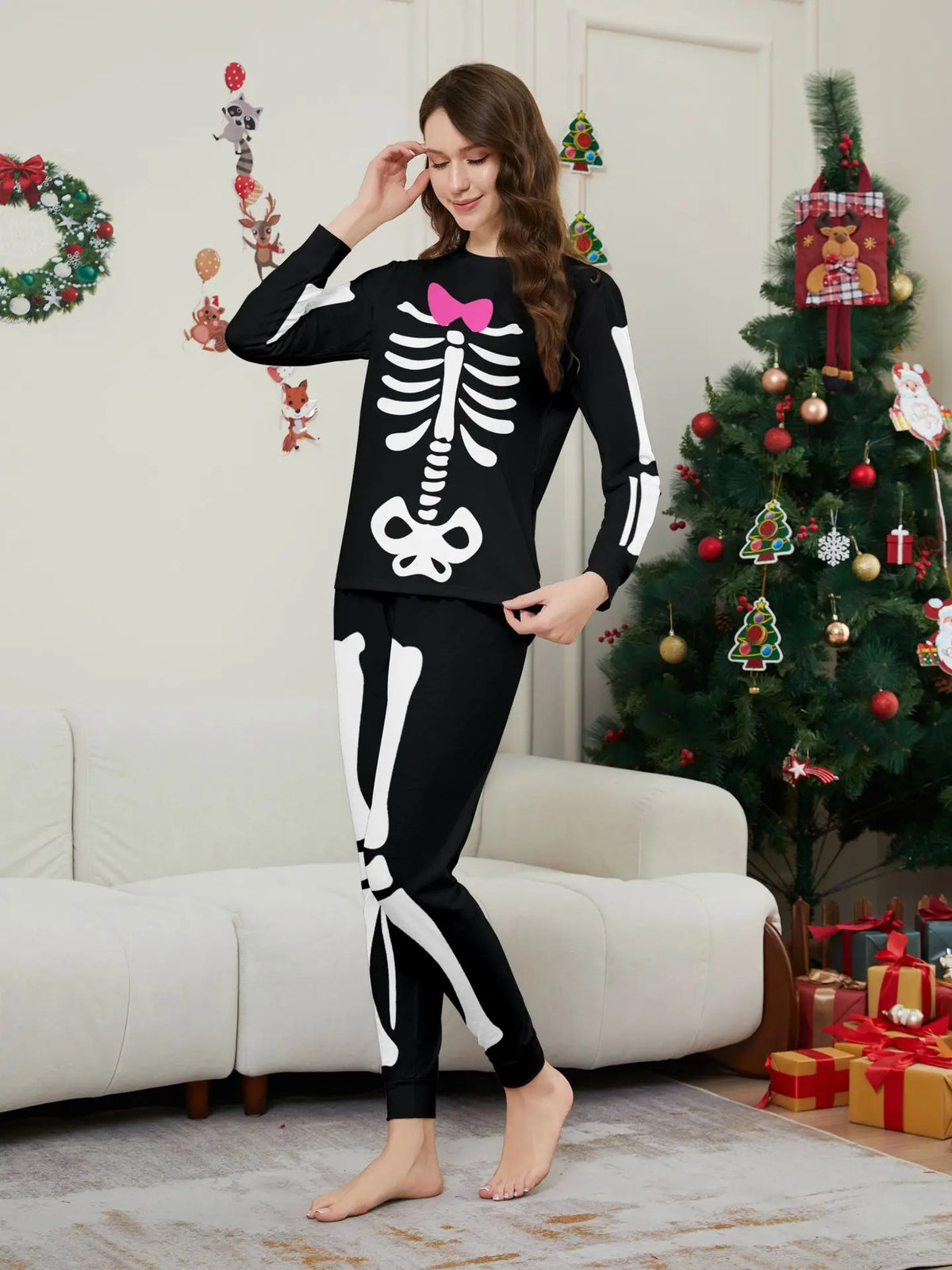 Halloween parent-child home costume European and American skull bone adult children and baby horror prank costume pajama set