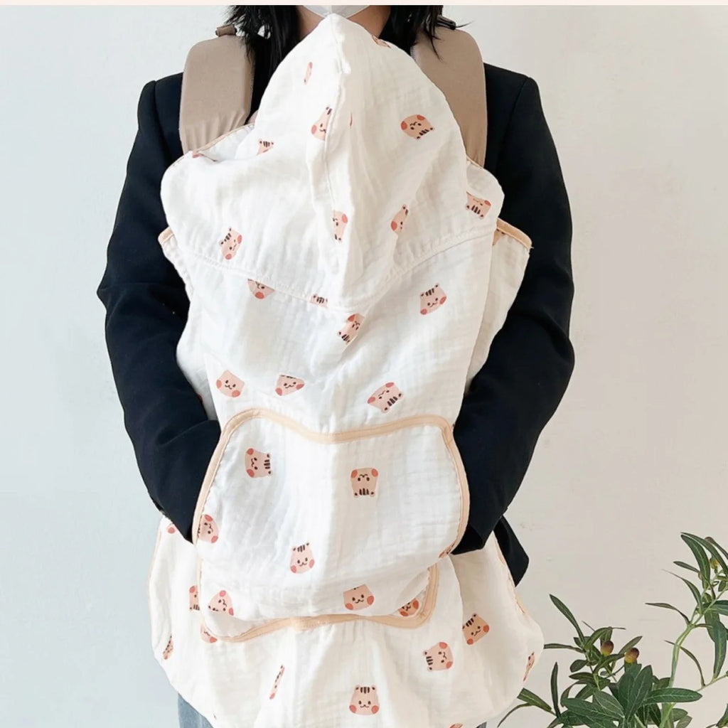 Baby Carrier Cover Muslin Hooded Mosquito Protection Blanket for Hip Seat Stroller Lightweight Breathable Infant Cape 80*100cm