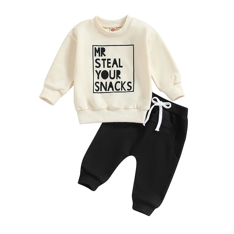 2PCS Toddler Boys Clothes Sets Long Sleeve Letter Print Sweatshirt Tops and Drawstring Pants Spring Fall lSets