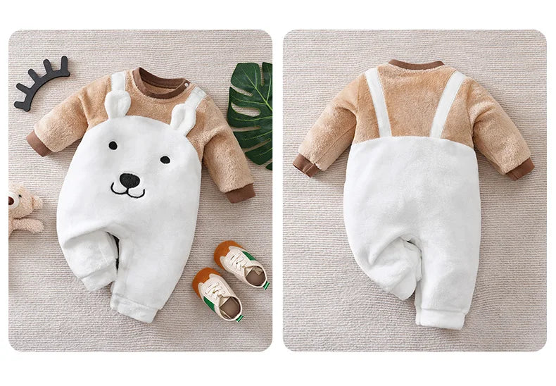 Baby Flannel Jumpsuit Winter Thick Warm Clothes Baby Cartoon Outdoor Clothes Cold Proof Snow Clothes