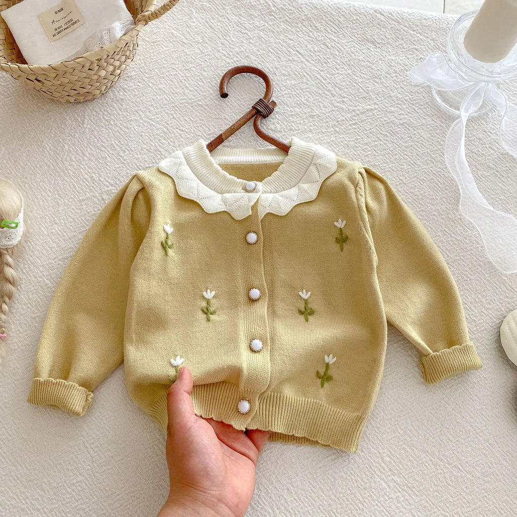 ZOETOPKID Autumn 0-3Yrs Children Clothes Infant Baby Girls Knitting Cute Embroidered Cardigan Newborn Baby Girls Sweater Coat