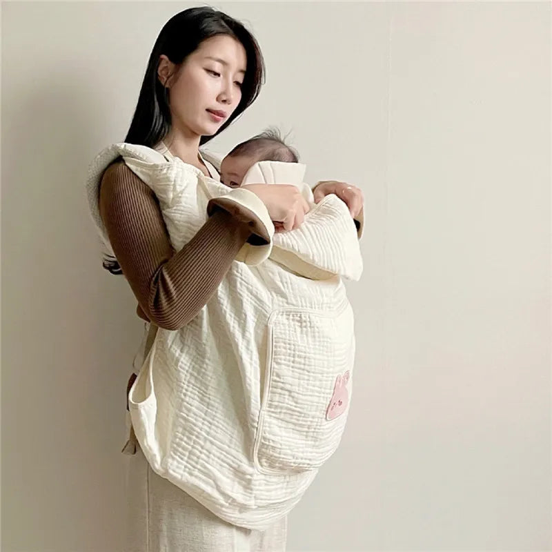 Baby Carrier Cover Muslin Hooded Mosquito Protection Blanket for Hip Seat Stroller Lightweight Breathable Infant Cape 80*100cm