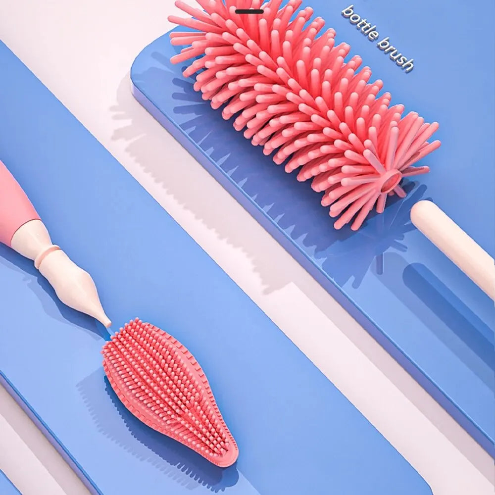 3-Piece Silicone Bottle Brush 360° Rotating Baby Nipple Brush Washing Cup Brush Bottle Cleaning Brush Set