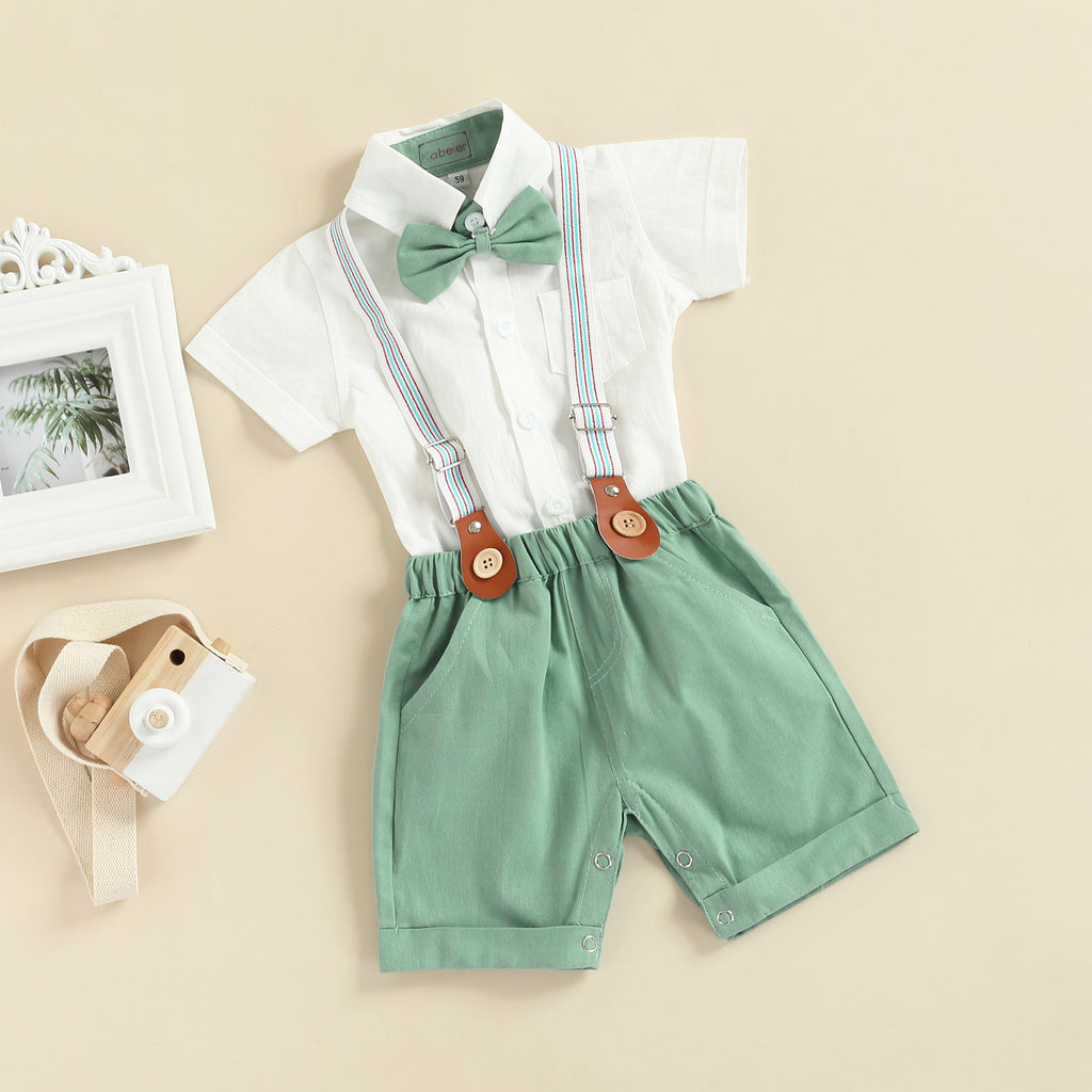 0-3Y Newborn Baby Boy Gentleman Outfits Short Sleeve Shirts Romper Overalls Shorts Infant Summer Boys Clothes Formal Suits 2Pcs