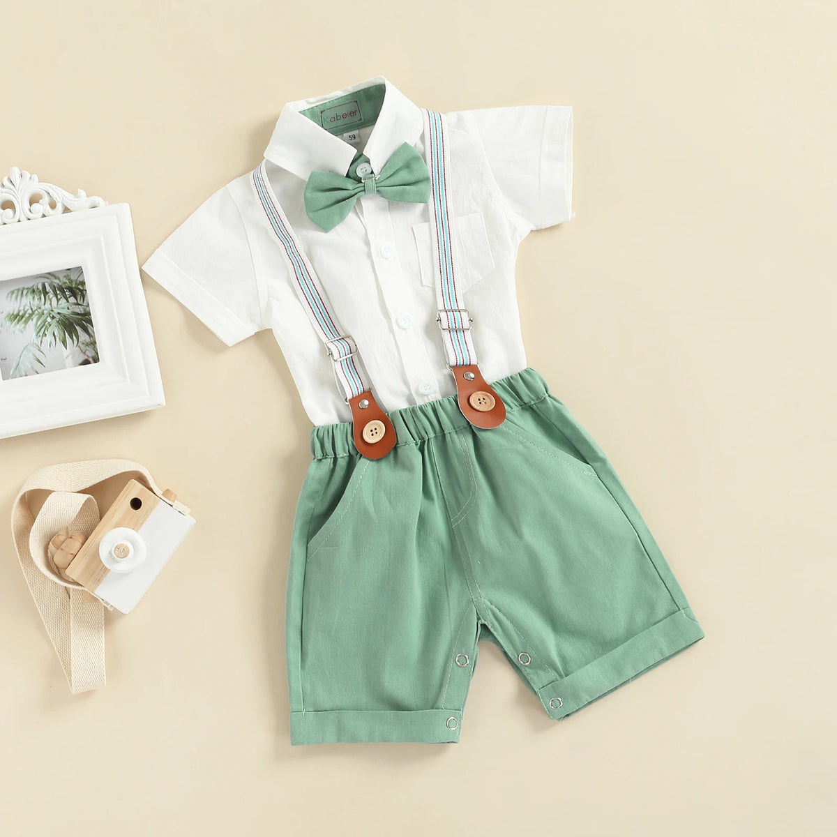 0-3Y Newborn Baby Boy Gentleman Outfits Short Sleeve Shirts Romper Overalls Shorts Infant Summer Boys Clothes Formal Suits 2Pcs