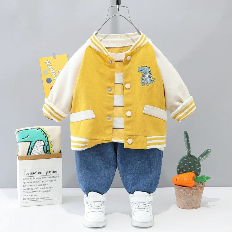 0-4 years old autumn new fashion cute car baby suit boys and girls long-sleeved striped three-piece children's sports suit