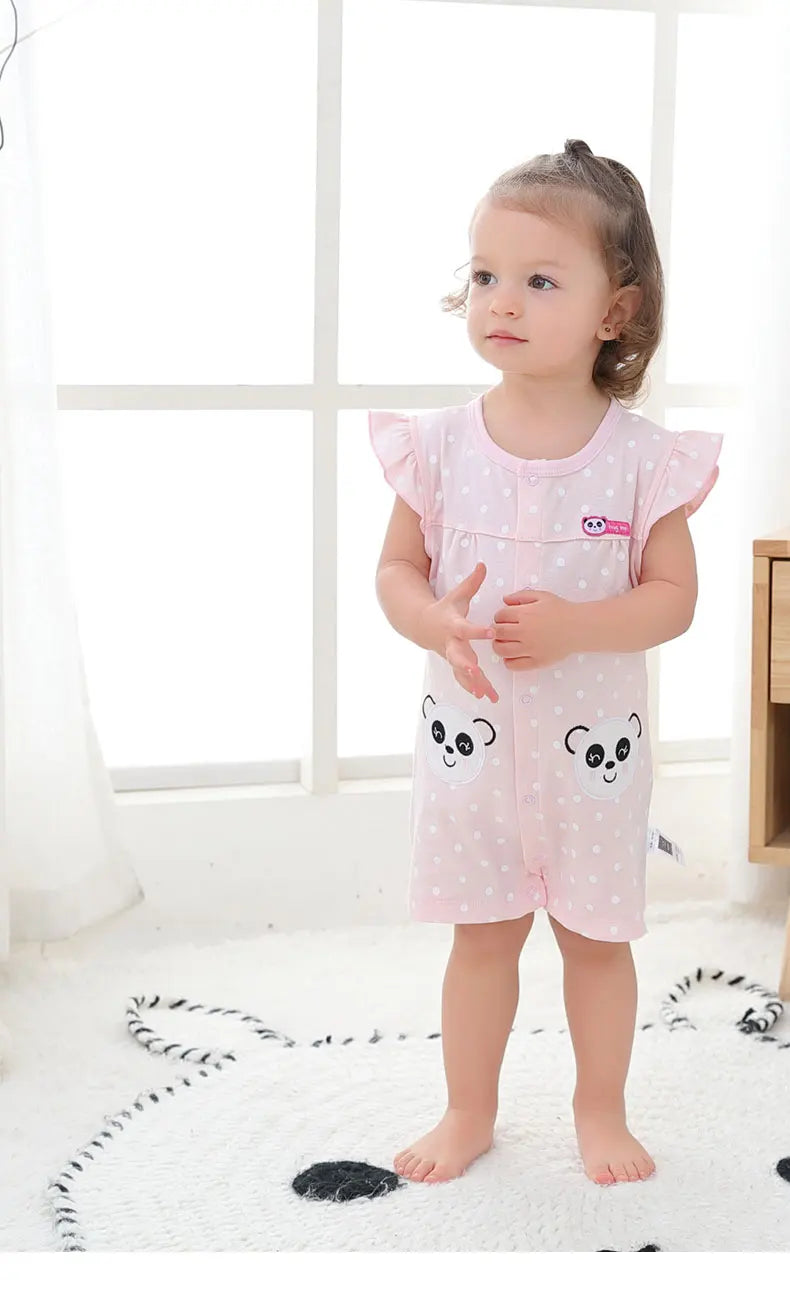 Female Baby Clothes Thin Pure Cotton Baby Girl 3-6-9 Months Princess Clothes Pink Summer Short-Sleeved Cute Clothes