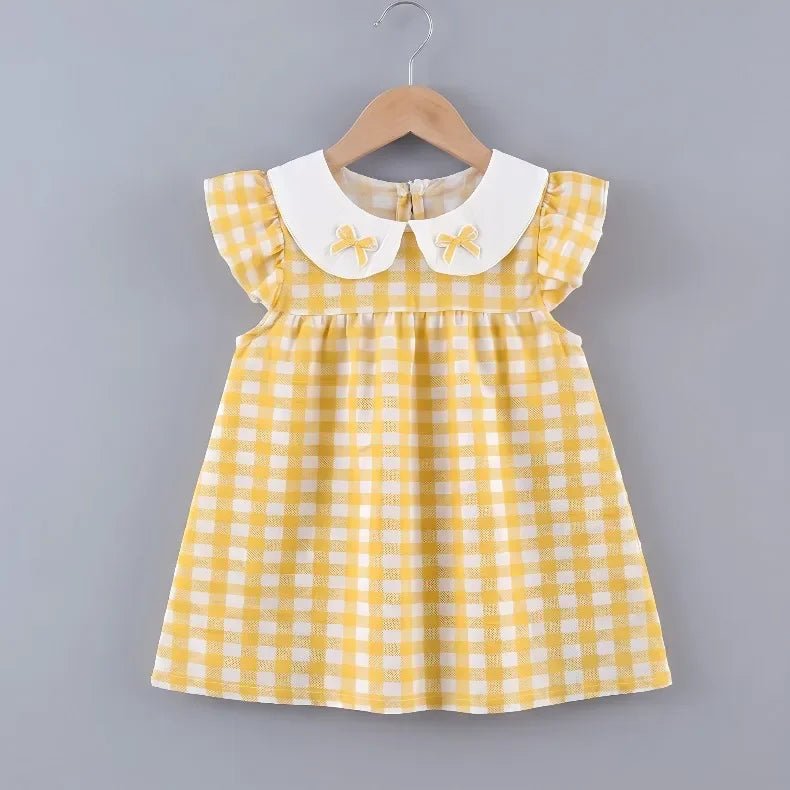 (0-10 Years Old) 2026 Summer Beach Baby Girl Four Colors Cute Fly Sleeve Plaid Dress for Girl Sundress Cute Girls Dress Beach Dr