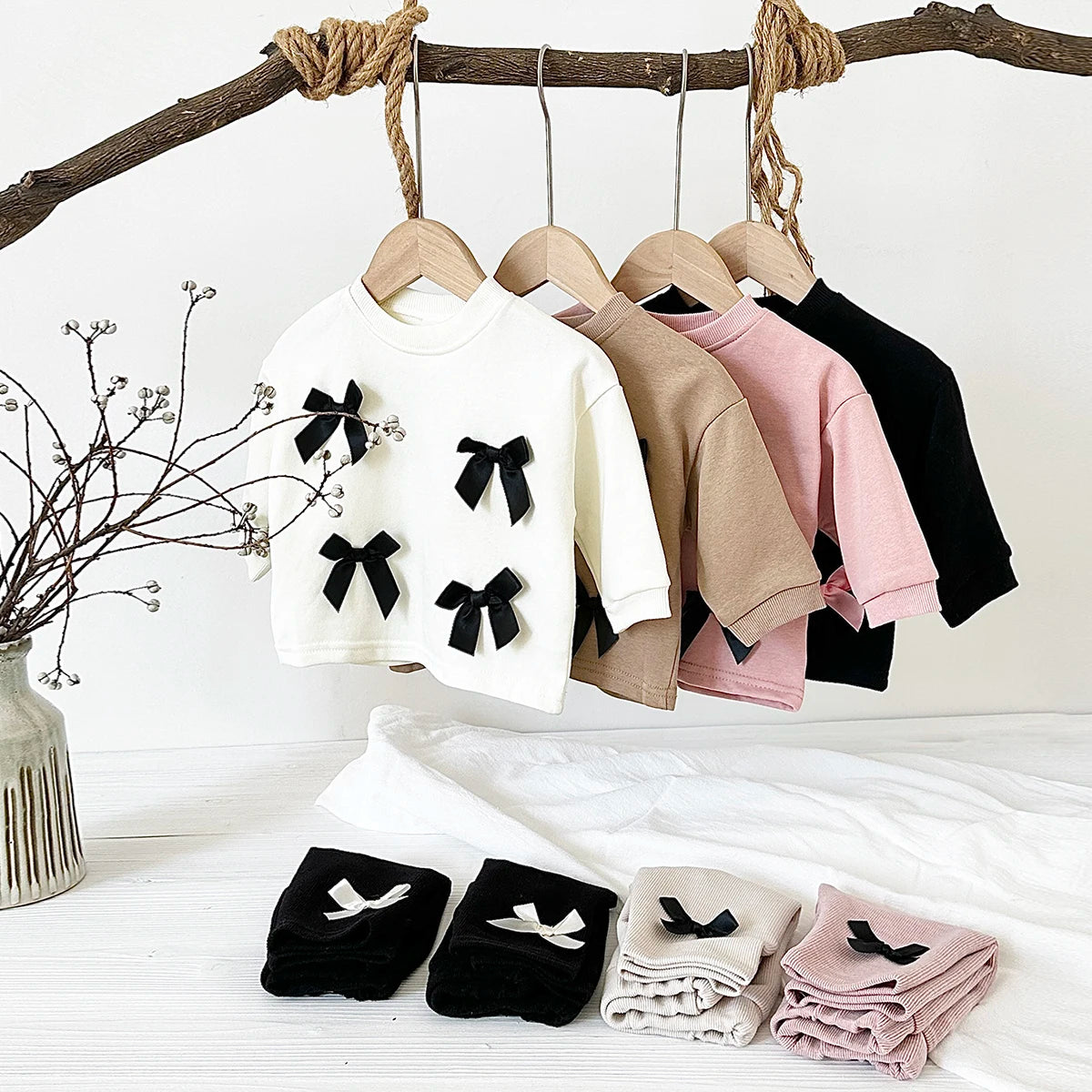 Ins Toddler Baby Suit Infant Outfit Baby Girls Spring Autumn Long Sleeved Bow Top Pullover+Pants Newborn Baby Clothes Sets 0-3Y