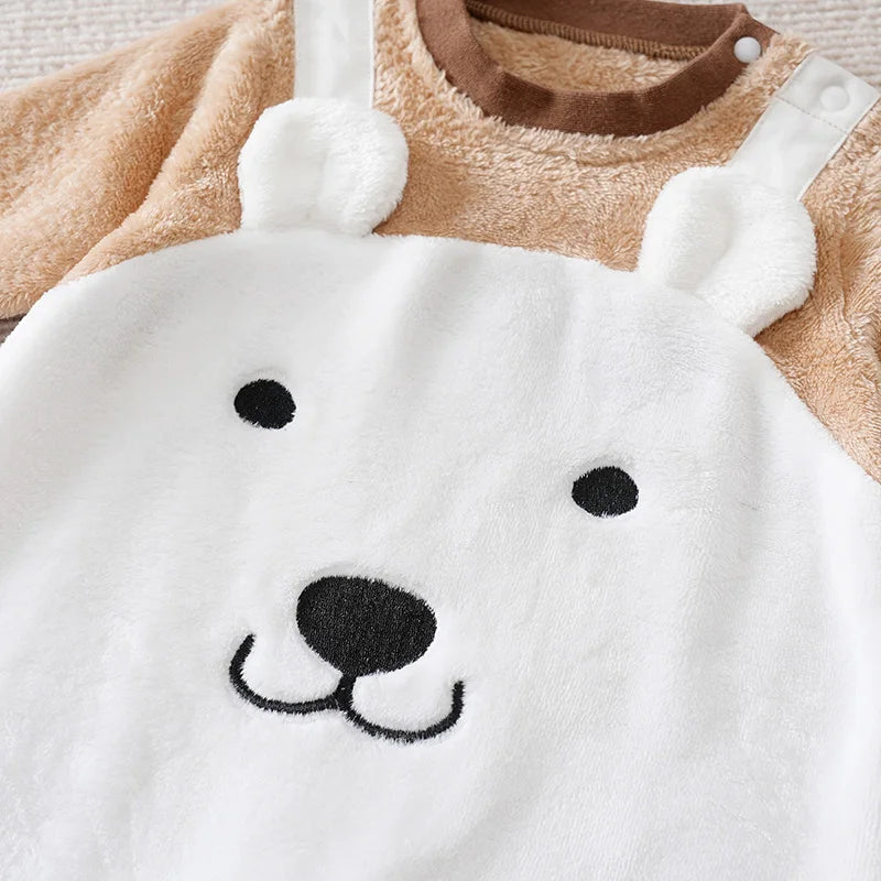 Baby Flannel Jumpsuit Winter Thick Warm Clothes Baby Cartoon Outdoor Clothes Cold Proof Snow Clothes