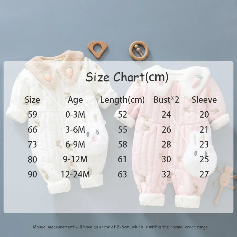 Baby Clothes Newborn Rompers 2024 Winter Cotton-padded Infant Girls Jumpsuit Toddler Embroidered Bunny Turn Down Collar Outwear