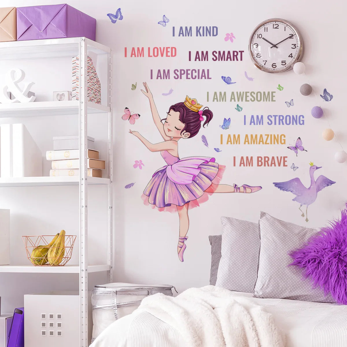 baby girl's room decoration 3d ballet dance wall sticker self adhesive living room inspirational quote wall decal for nursery