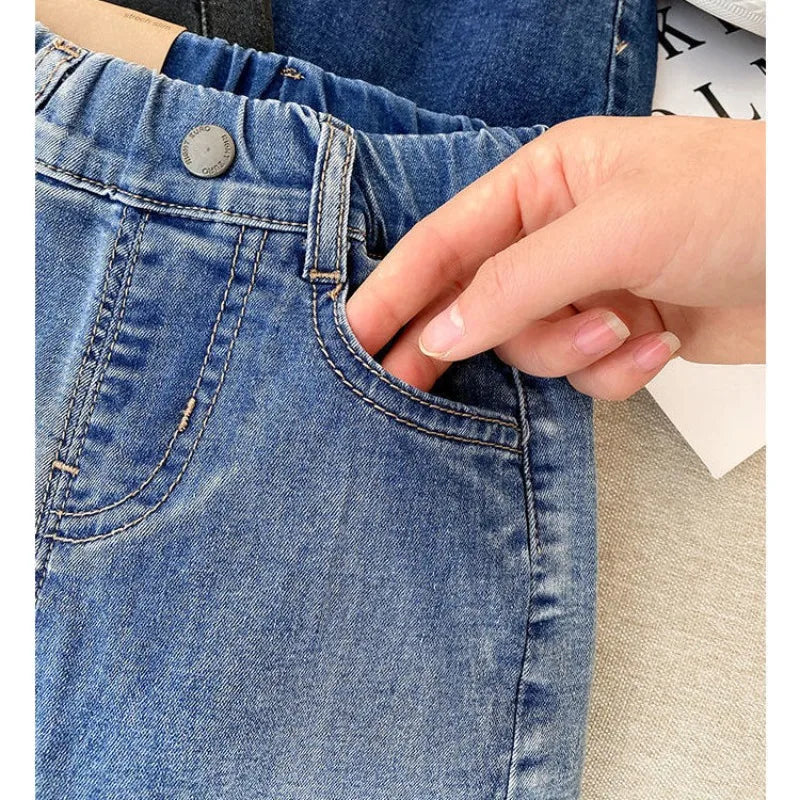 2026 Kids Boys Jeans BELLBELL Autumn 1-6Yrs Baby Boys Solid Denim Pant Winter Integrated Warm Toddler Infant Boys Trousers