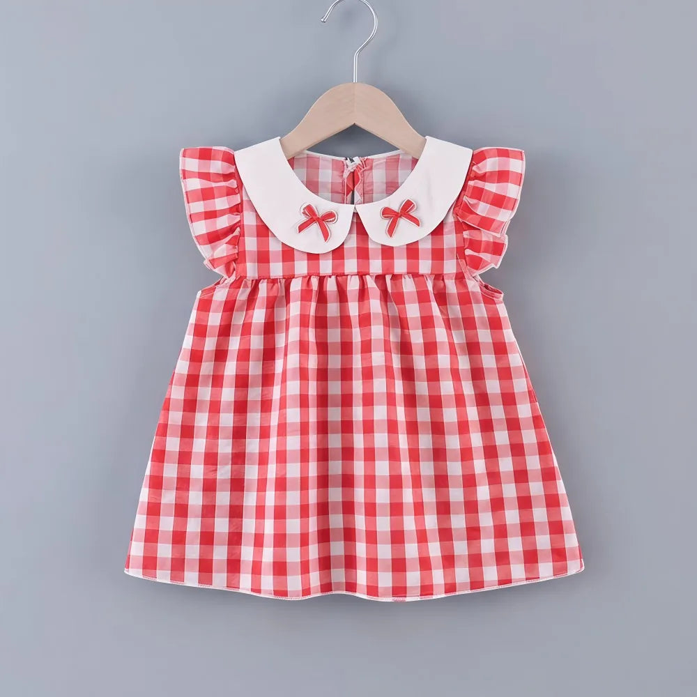 (0-10 Years Old) 2026 Summer Beach Baby Girl Four Colors Cute Fly Sleeve Plaid Dress for Girl Sundress Cute Girls Dress Beach Dr