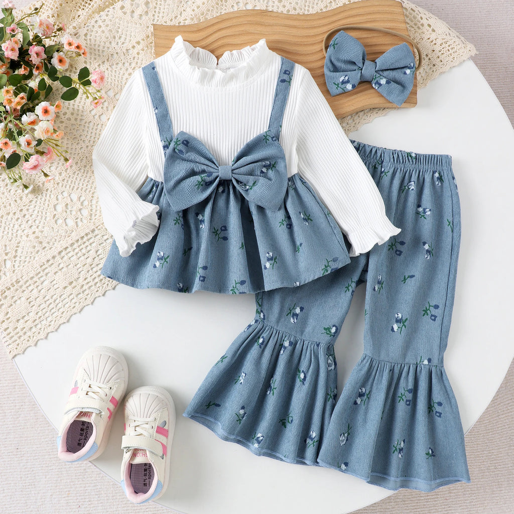 Spring and Autumn New Style Girls Are Sweet and Comfortable 1-4 Years Old White Long-Sleeved Color Matching Top + Trousers