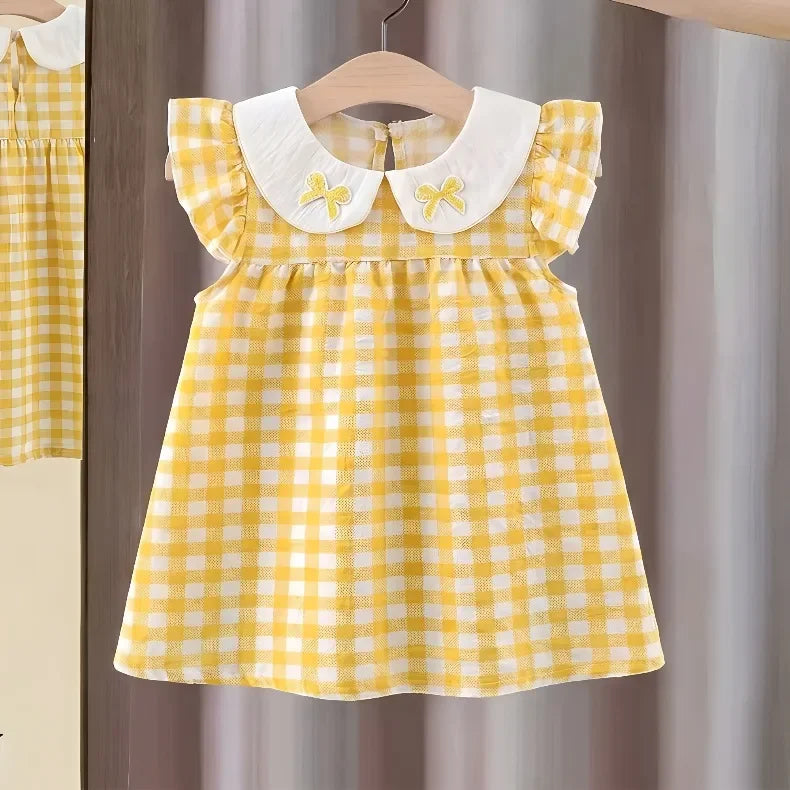 (0-10 Years Old) 2026 Summer Beach Baby Girl Four Colors Cute Fly Sleeve Plaid Dress for Girl Sundress Cute Girls Dress Beach Dr
