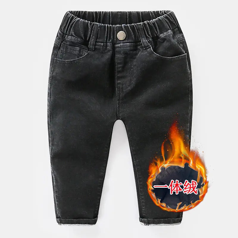 2026 Kids Boys Jeans BELLBELL Autumn 1-6Yrs Baby Boys Solid Denim Pant Winter Integrated Warm Toddler Infant Boys Trousers