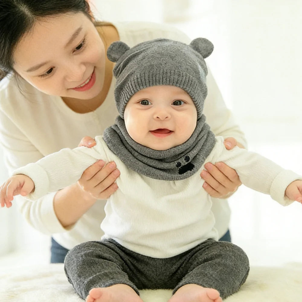 Baby Neck Warmer & Hat 2-Piece Set - Elastic Headband, Ear Protection, Warm & Cozy, Perfect Christmas Gift for Newborns