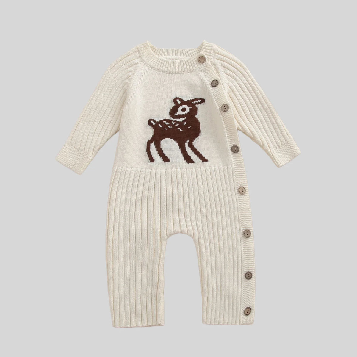2026 Autumn Baby Clothes Cute Deer Print Infant Girls Knit Rompers Full Snap Button Infant Sweater Jumpsuit