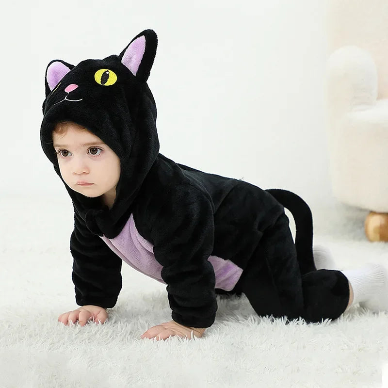Halloween Cosplay Newborn Baby Boy Girl Clothes Romper Cartoon Cat Costume Jumpsuit  Winter Warm Onesie Outfits for Boys Girls