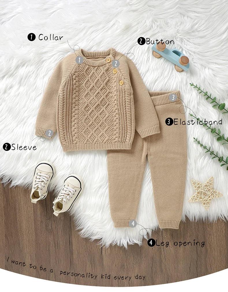 Newborn Baby Clothes Set Knit Infant Boy Girl Pullover +Pants Long Sleeve Autumn Kid Sweaters +Trousers 0-18M 2PCS Fashion Solid