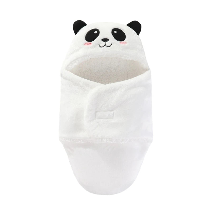 Soft Flannel Winter Warm Baby Swaddle Blanket Thicken Plush Lining Hooded Blanket for 0-6 Months Newborn Envelope Cocoon Blanket