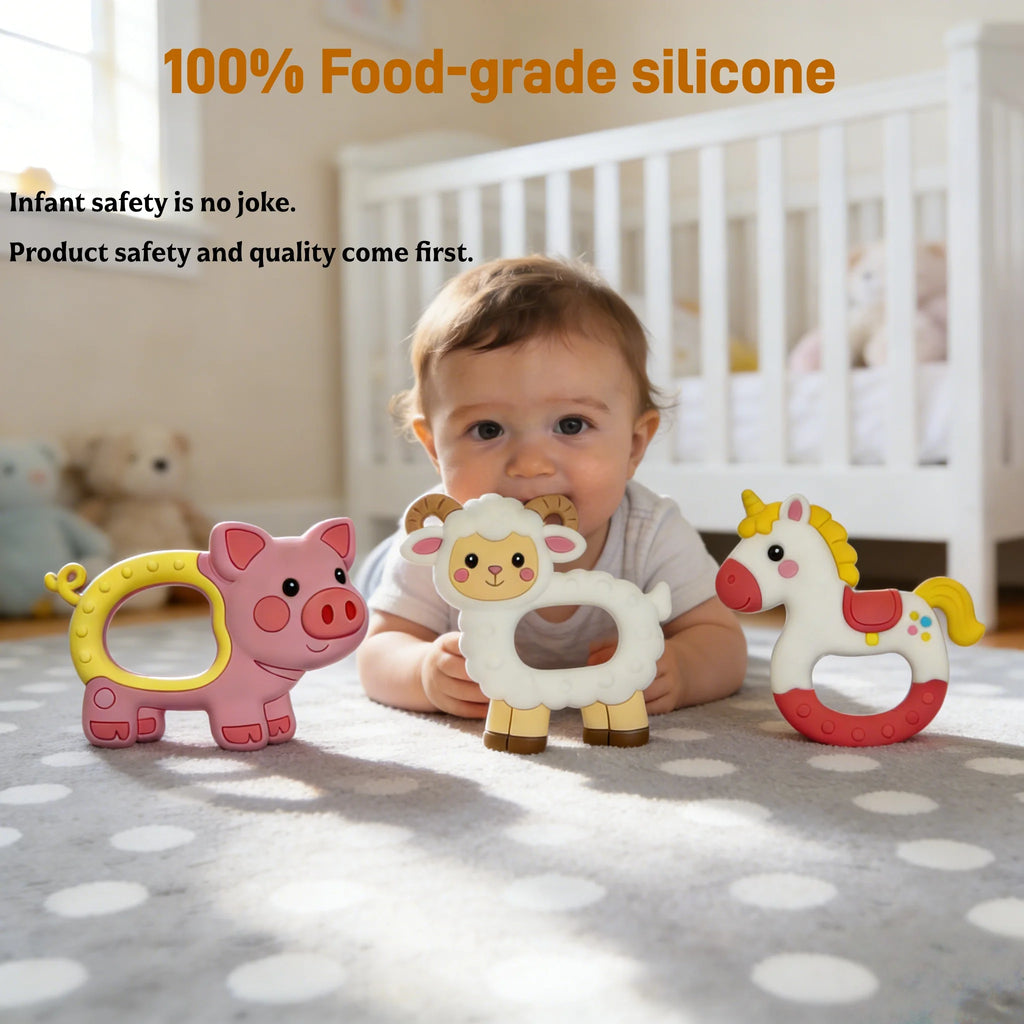 Baby Teether 0 To 6 Months BPA Free Silicone Chewing Teething Toy Pacifier Chain Making Cartoon Animal Pattern Silicone Baby Toy