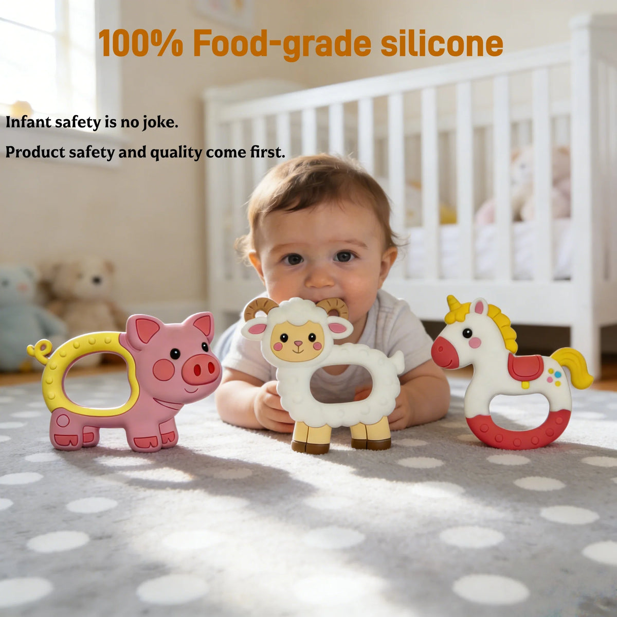 Baby Teether 0 To 6 Months BPA Free Silicone Chewing Teething Toy Pacifier Chain Making Cartoon Animal Pattern Silicone Baby Toy