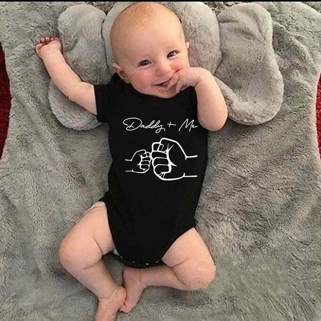 Newborn Baby Boys Girls Clothes Infant Cartoon Daddy and Me Print Short Sleeve Bodysuit Summer Romper Infant Jumpsuit