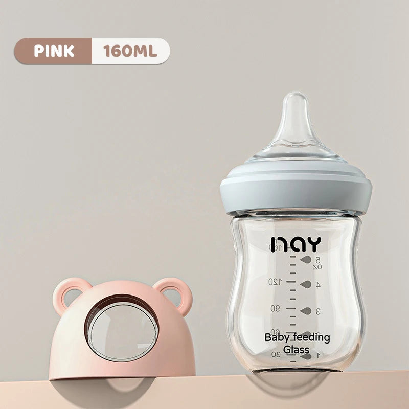160ML/ 240ml Glass Milk Bottle for Newborn Babies Feeding Bottle Anti-Choke Baby Bottle Infant BPA Free 0-1Y